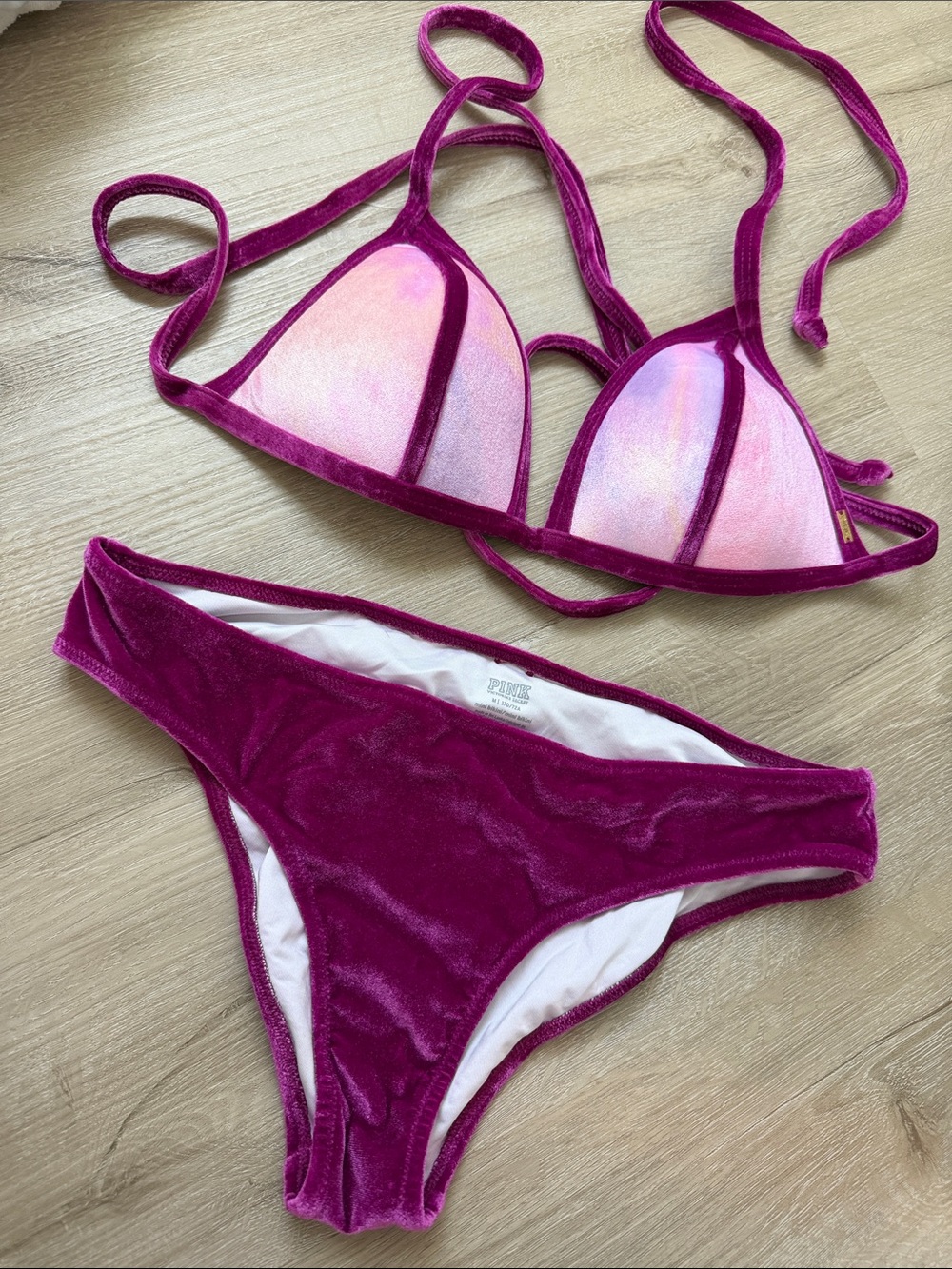 PINK Victoria's Secret Velvet Triangle Bikini in Fuchsia